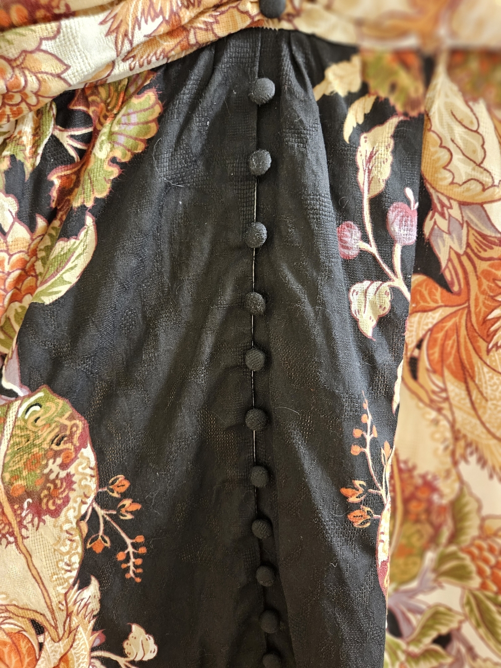 Anthropologie Katerina Button-Front Dress ✨ Cream Black Orange Floral Midi XS Bo - Picture 4 of 11